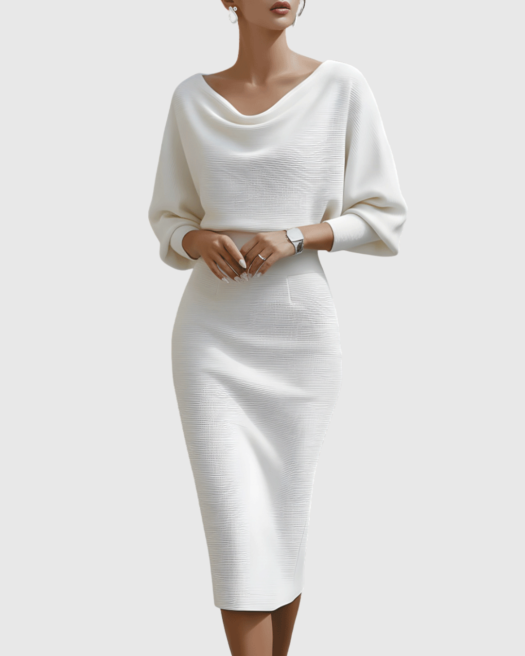 Audrey | Womens Elegant Draped Knit Midi Dress