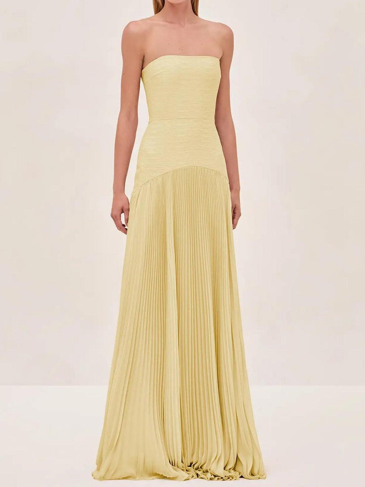 Abigail | Women's Strapless Pleated Maxi Wedding Guest Dress