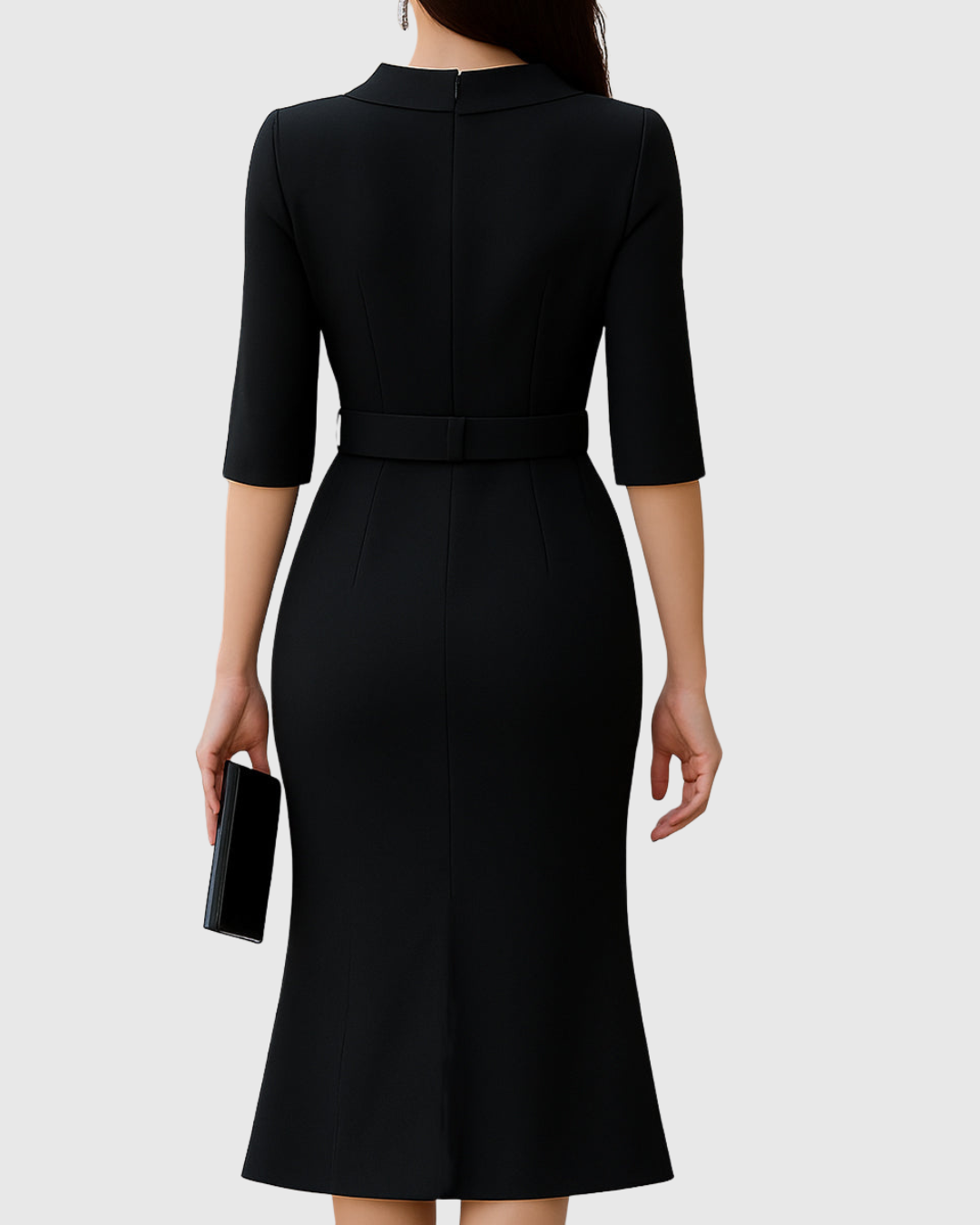 Caroline | Womens Elegant Belted Midi Dress