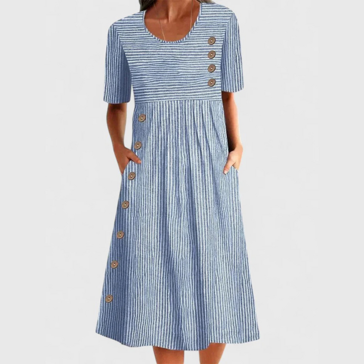 Violet | Women Striped Button Detail Midi Dress
