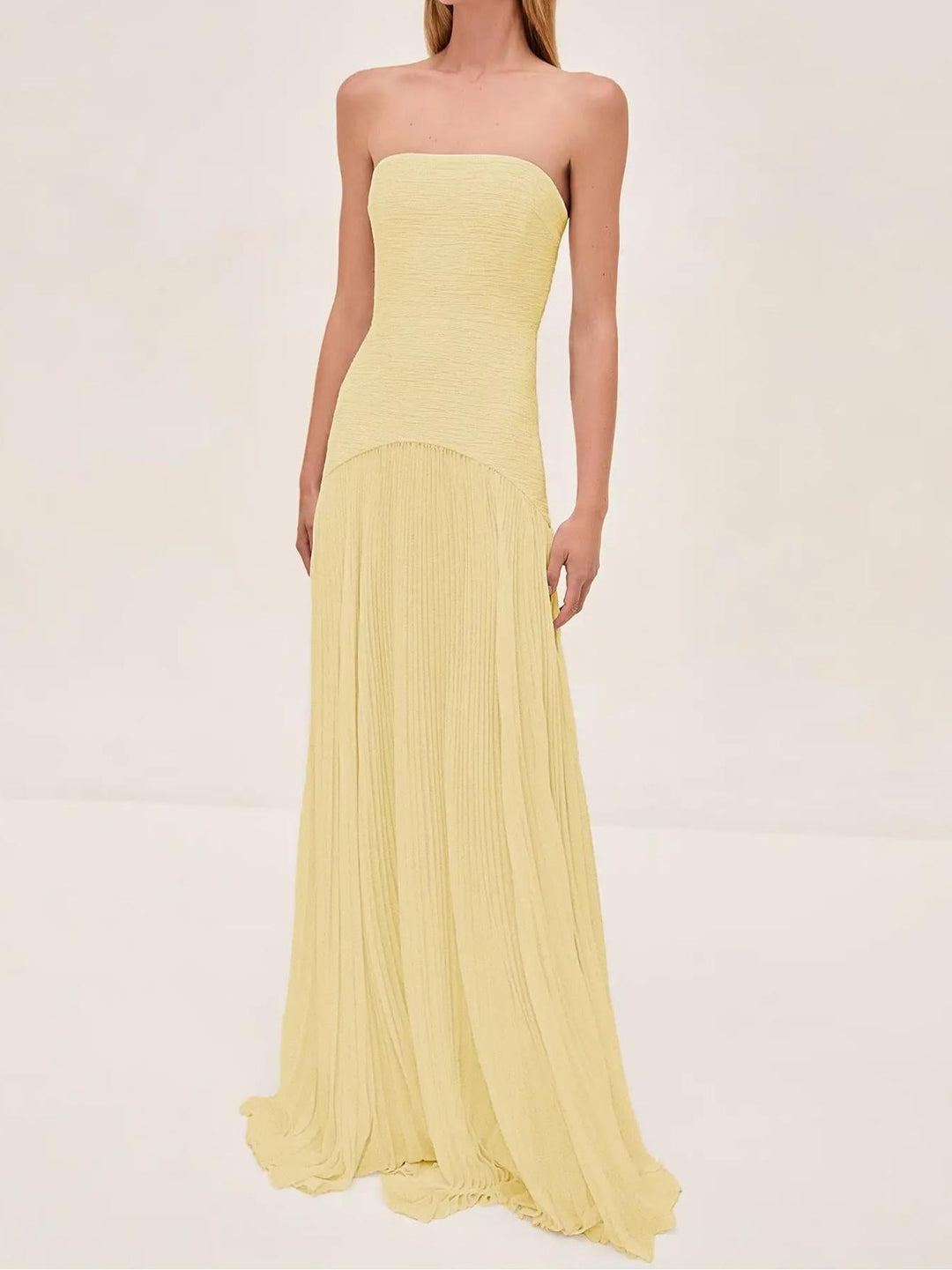 Abigail | Women's Strapless Pleated Maxi Wedding Guest Dress