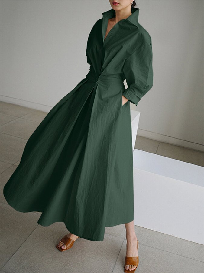Nicole | Women Elegant Button Waist Shirt Midi Dress