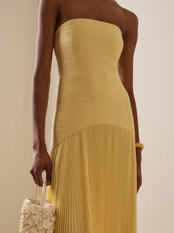 Abigail | Women's Strapless Pleated Maxi Wedding Guest Dress