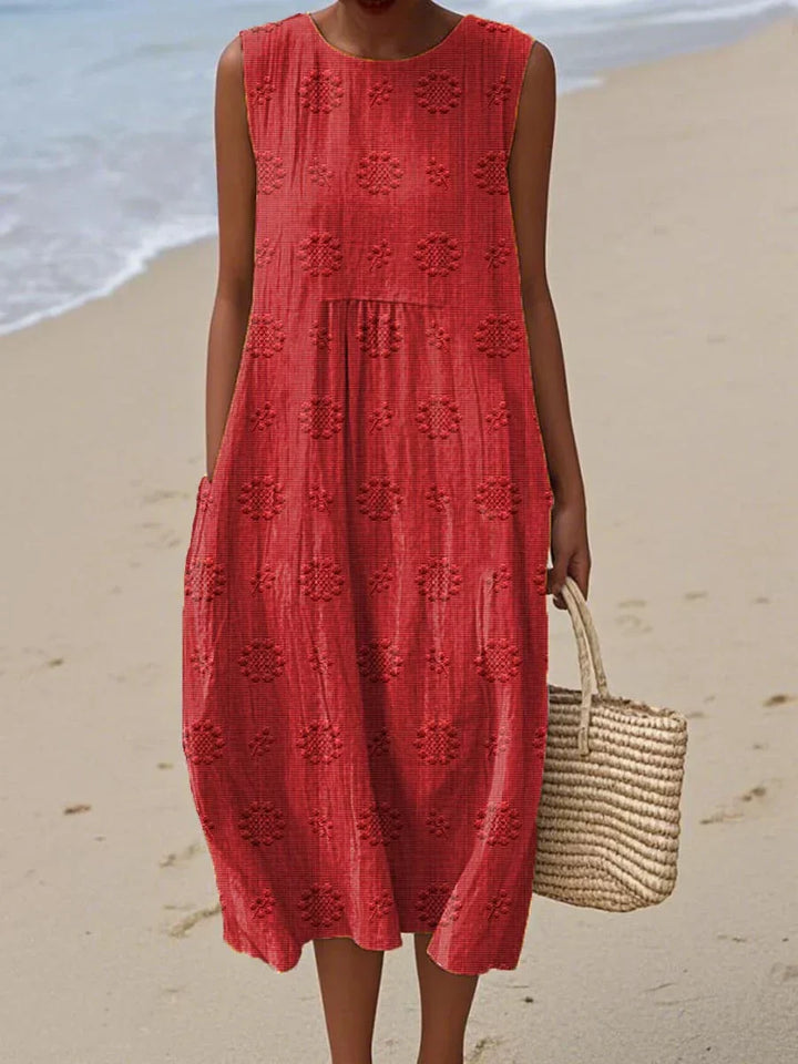 Natalie | Women Sleeveless Textured Pocket Midi Dress