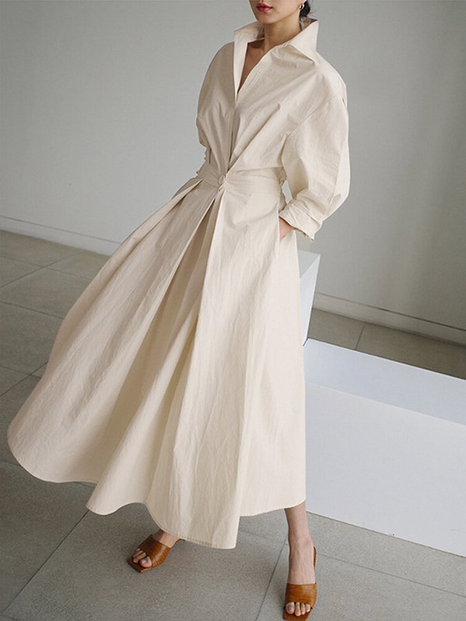 Nicole | Women Elegant Button Waist Shirt Midi Dress