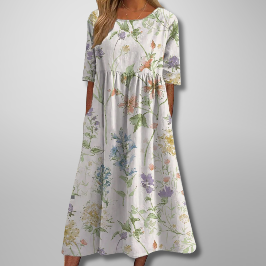 Alexis | Women’s Floral Print Round Neck Midi Dress
