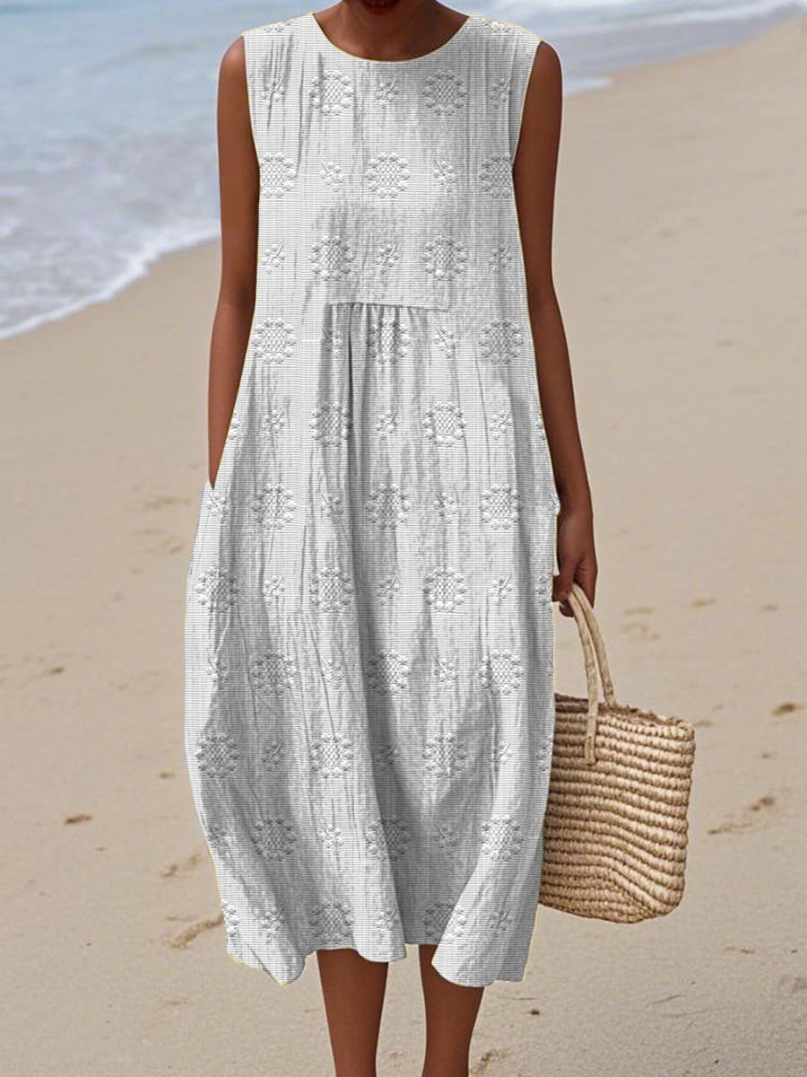 Natalie | Women Sleeveless Textured Pocket Midi Dress