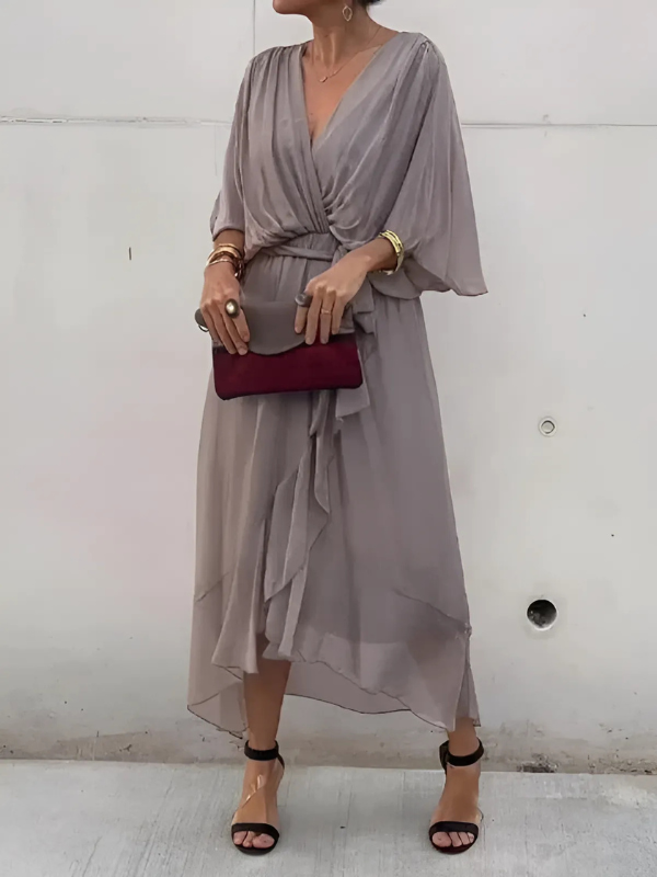 Gabrielle | Women's  Tie Waist Flutter Sleeve Midi Dress