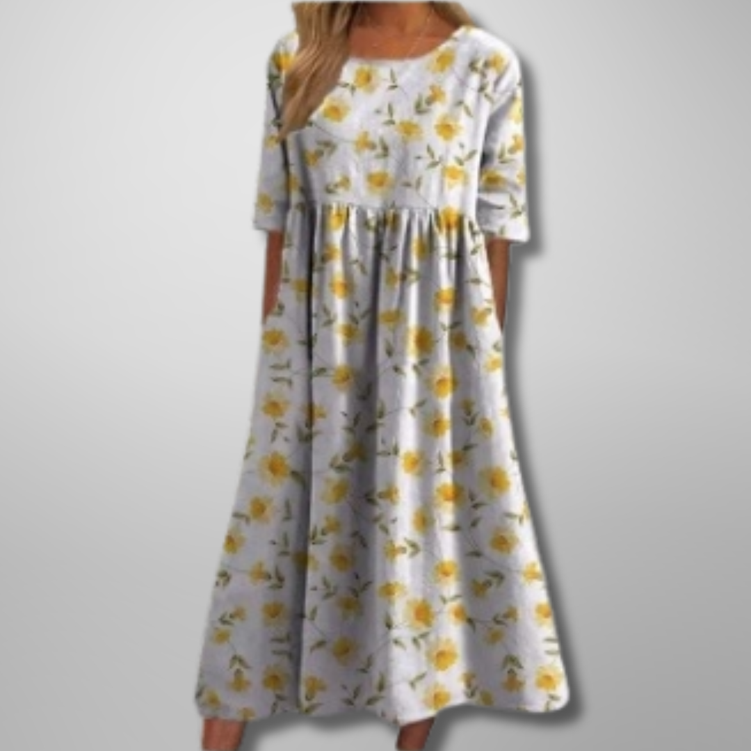 Alexis | Women’s Floral Print Round Neck Midi Dress