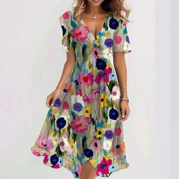 Brooklyn | Women’s Printed V-Neck Midi Dress