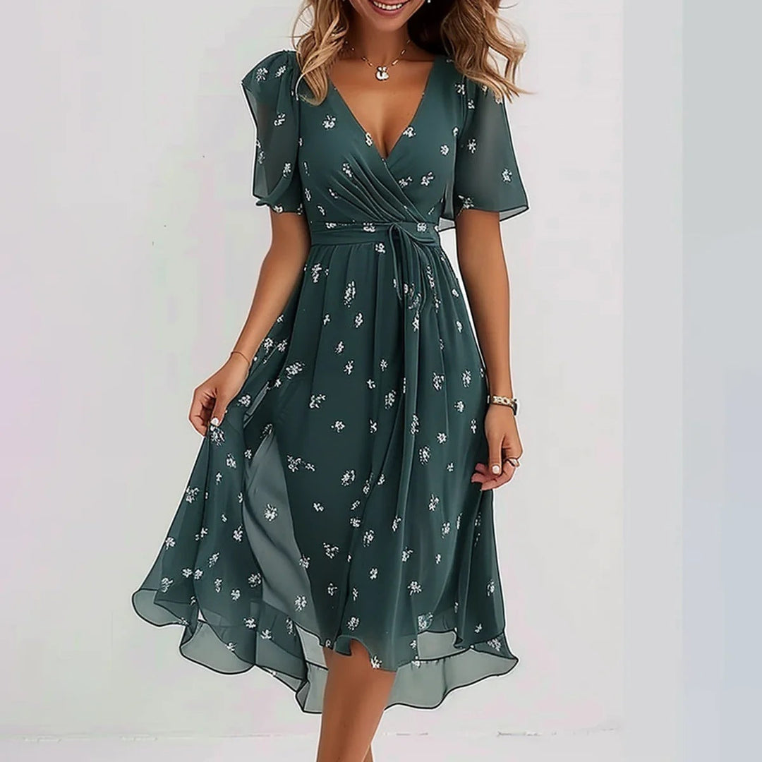 Brooklyn | Women’s Printed V-Neck Midi Dress