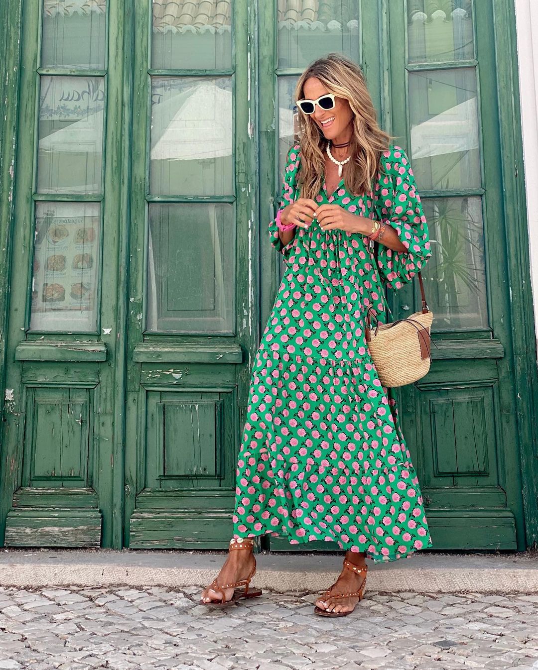 Alice | Women’s Printed V Neck Flowy Maxi Dress