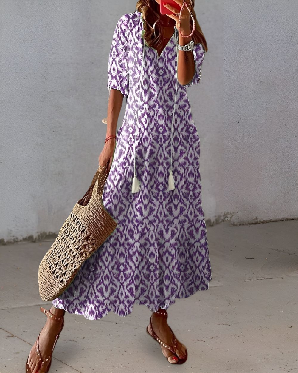 Daisy | Women’s Printed Tassel V Neck Maxi Dress