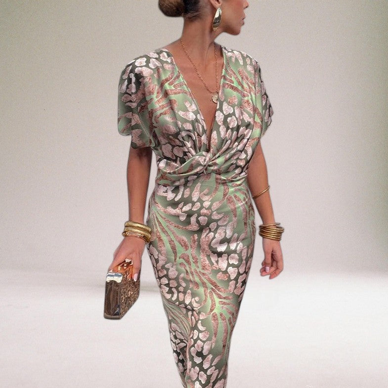 Ava | Women Summer Printed V-neck Twist Maxi Dress