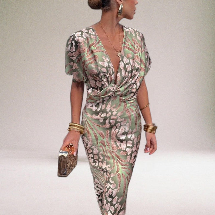 Ava | Women Summer Printed V-neck Twist Maxi Dress