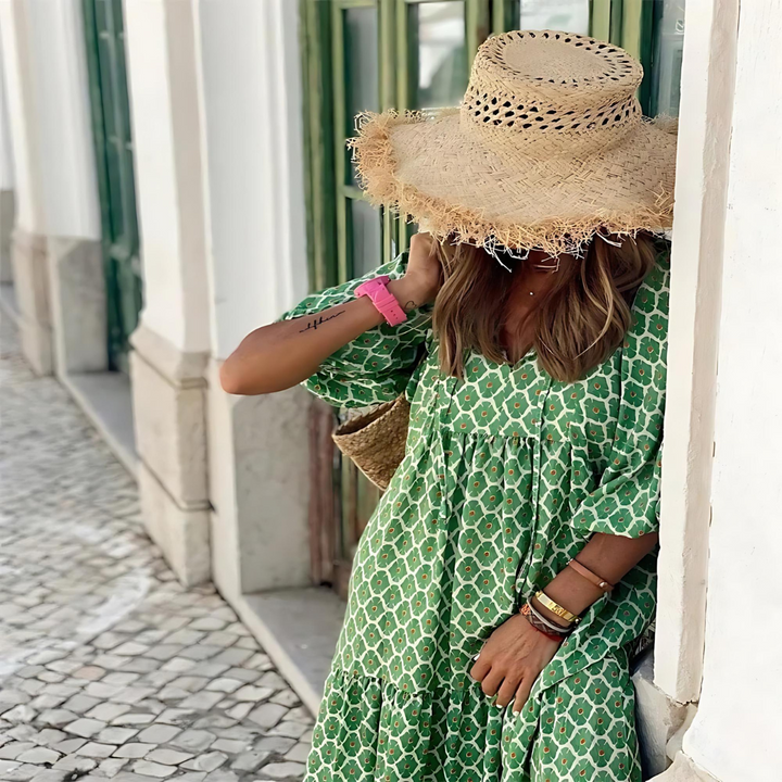 Alice | Women’s Printed V Neck Flowy Maxi Dress