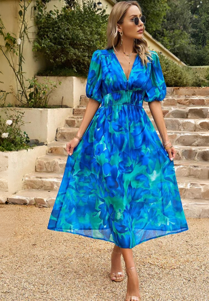 Paige | Women Colorful Floral V Neck Midi Dress