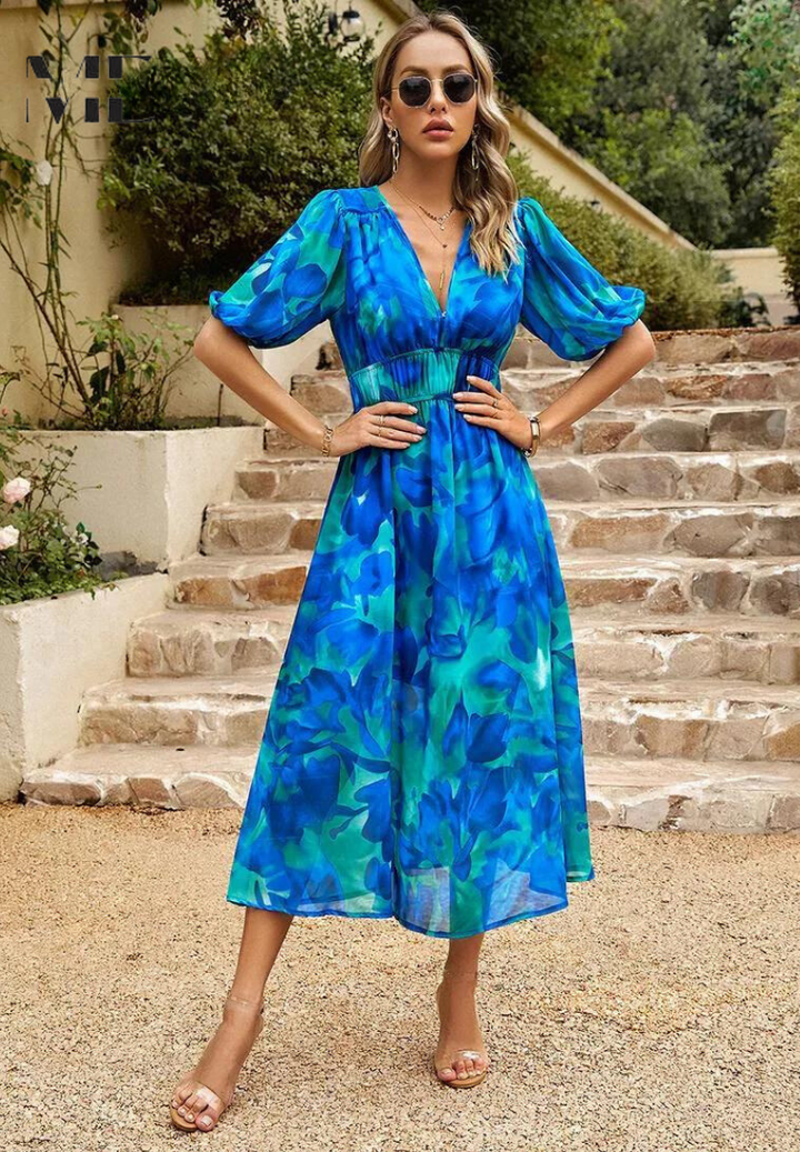 Paige | Women Colorful Floral V Neck Midi Dress