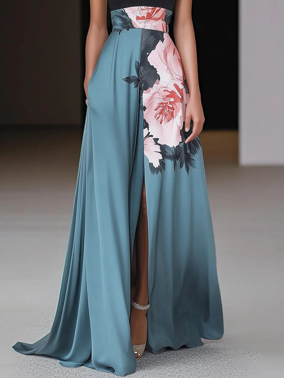 Samantha | Women’s Halter Neck Floral Split Maxi Dress