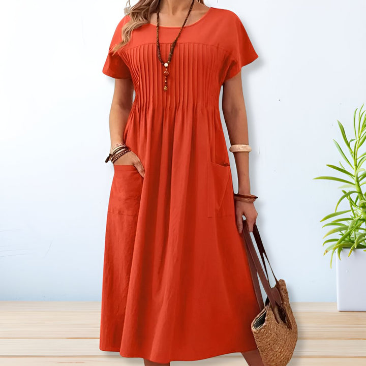 Beatrice | Women’s Pleated Short Sleeve Midi Dress
