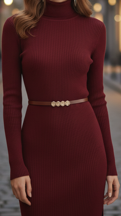 Amelia | Women Spring Ribbed Belted Midi Dress