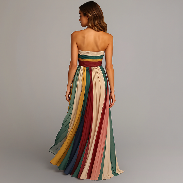 Violet | Women’s Strapless Pleated Colorblock Maxi Dress