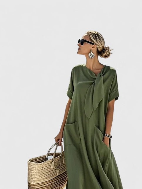 Sydney | Womens Loose Pocket Tie Neck Midi Dress
