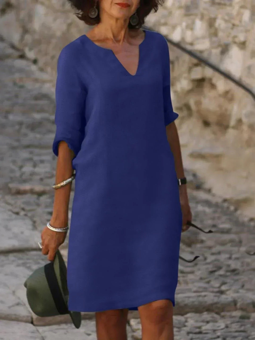 Caroline | Women’s Elegant Notch Neck Midi Dress