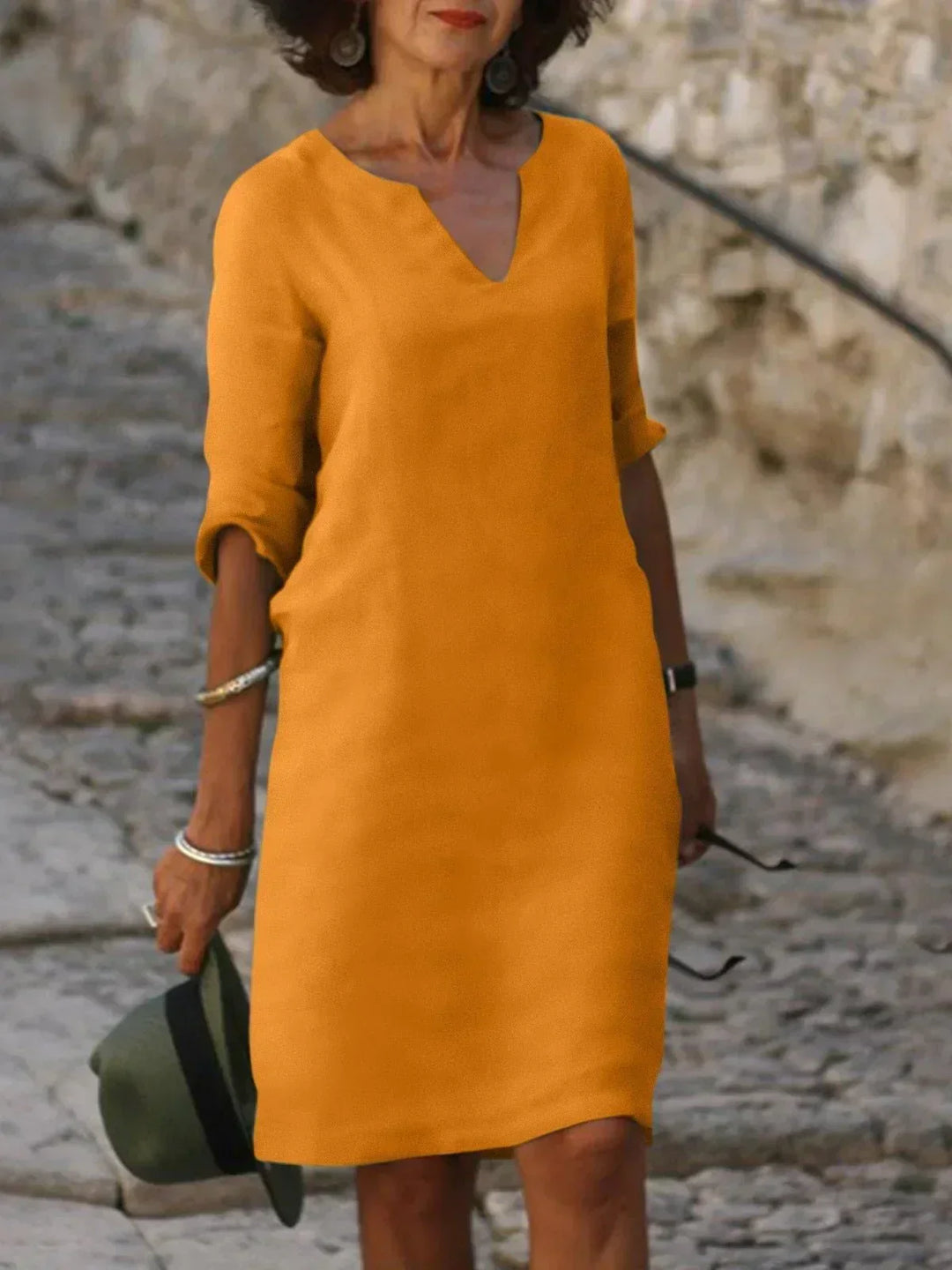 Caroline | Women’s Elegant Notch Neck Midi Dress