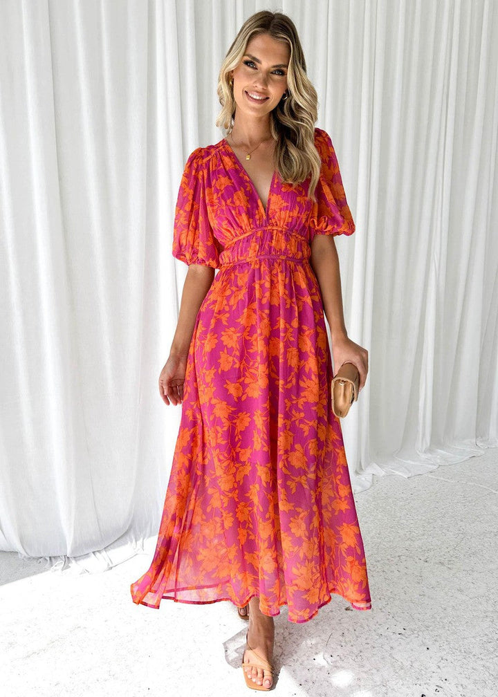 Ella | Women's Floral V Neck Maxi Wedding Guest Dress