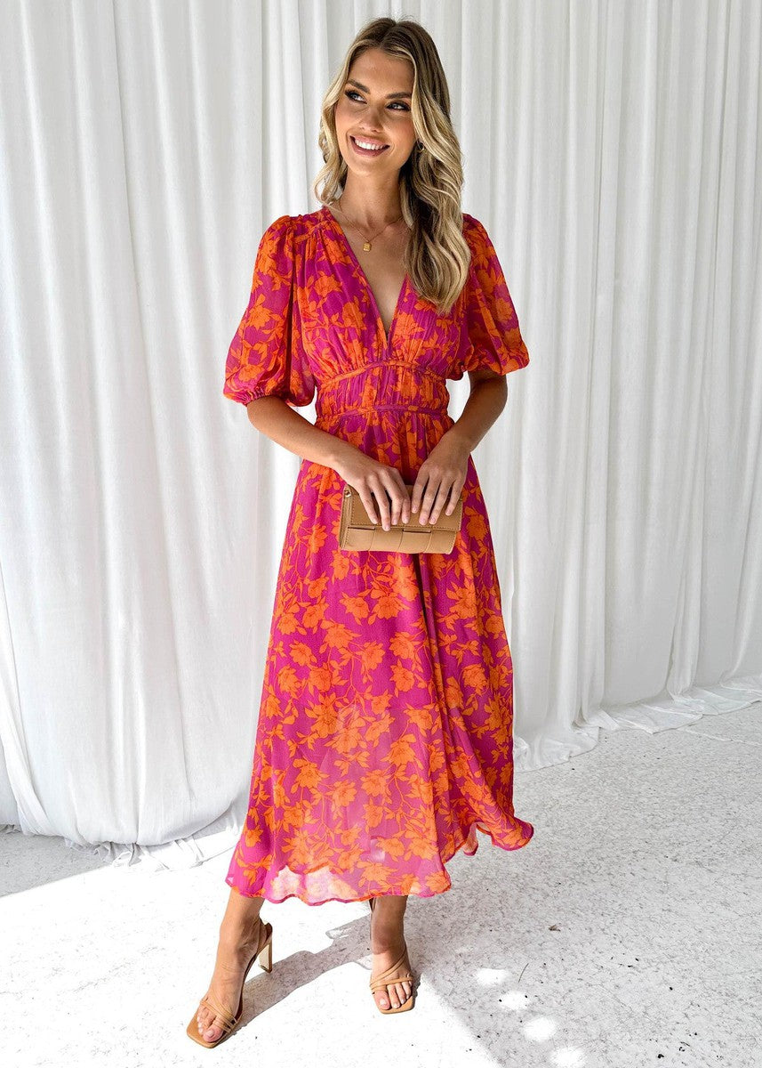 Ella | Women's Floral V Neck Maxi Wedding Guest Dress