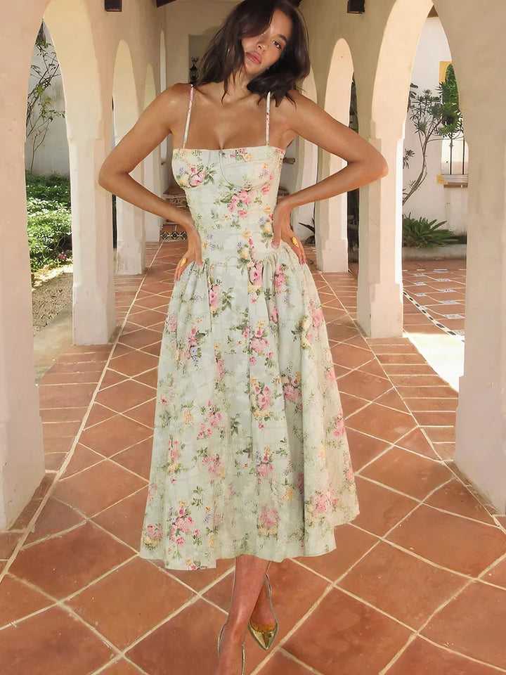 Elizabeth | Women's Floral Strap Midi Wedding Guest Dress