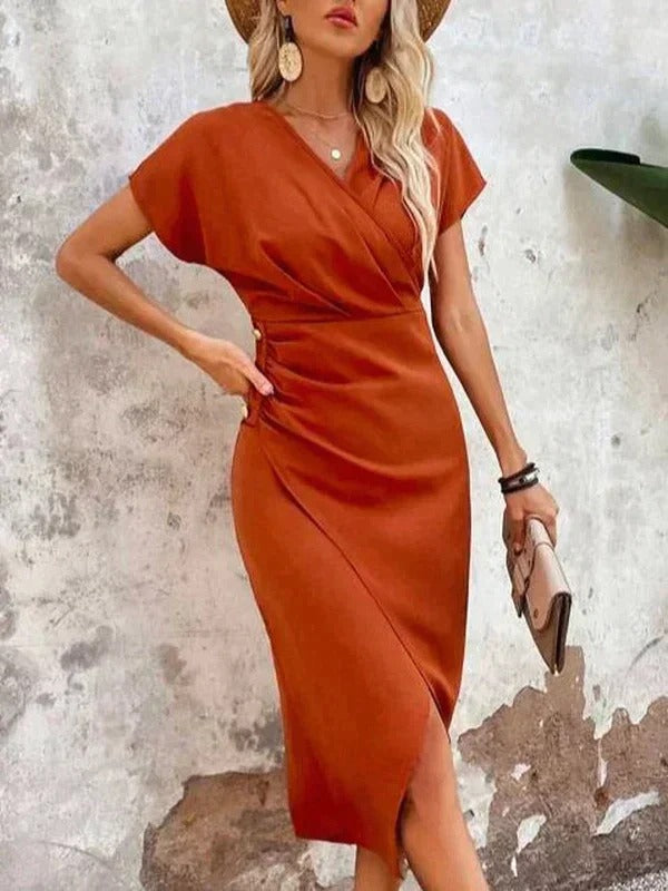 Dakota | Women's Wrap V Neck Midi Wedding Guest Dress