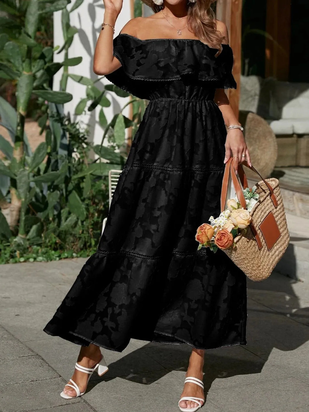 Gabriella | Women's Off Shoulder Tiered Maxi Wedding Guest Dress