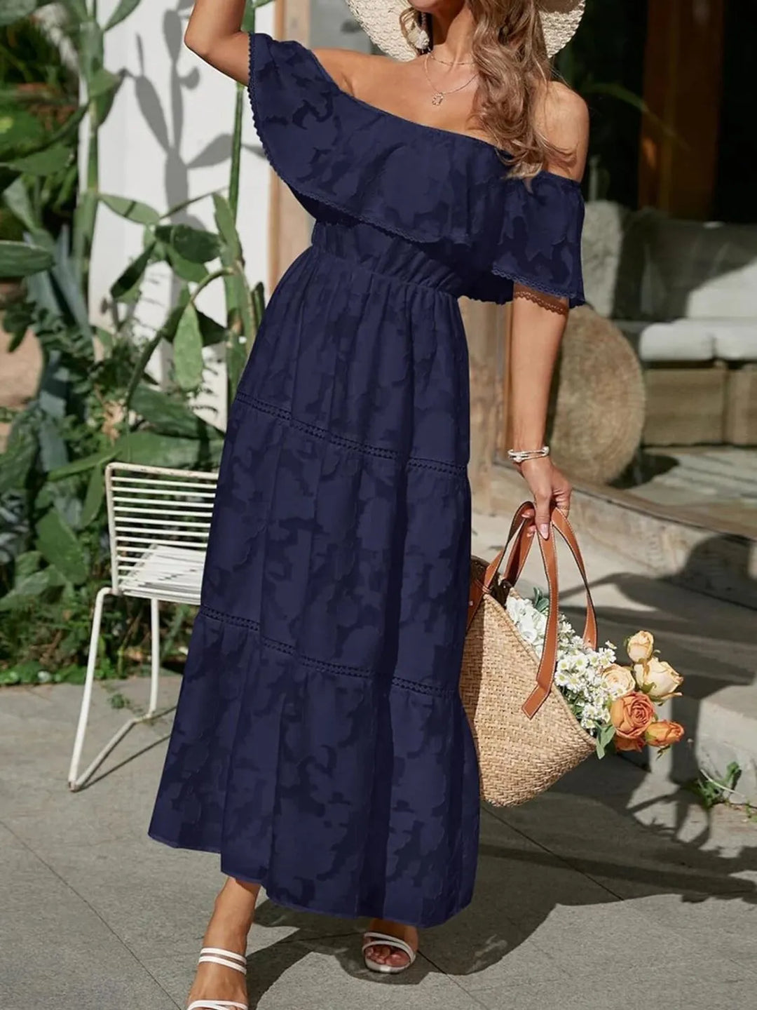Gabriella | Women's Off Shoulder Tiered Maxi Wedding Guest Dress