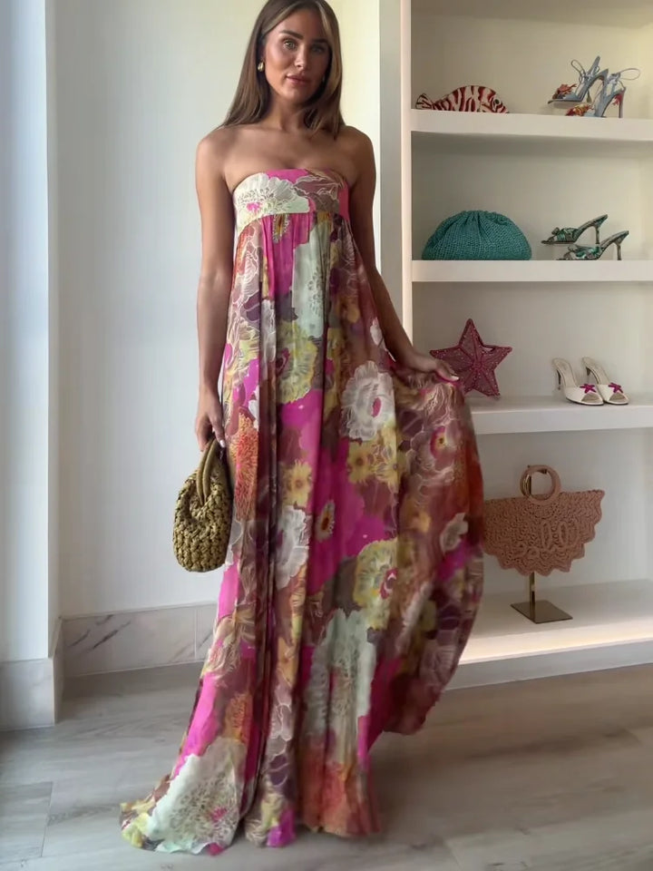 Bella | Women's Strapless Floral Maxi Wedding Guest Dress