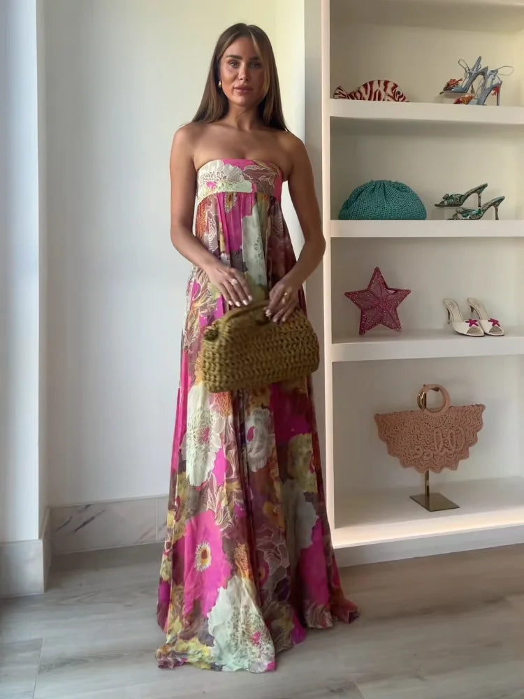 Bella | Women's Strapless Floral Maxi Wedding Guest Dress