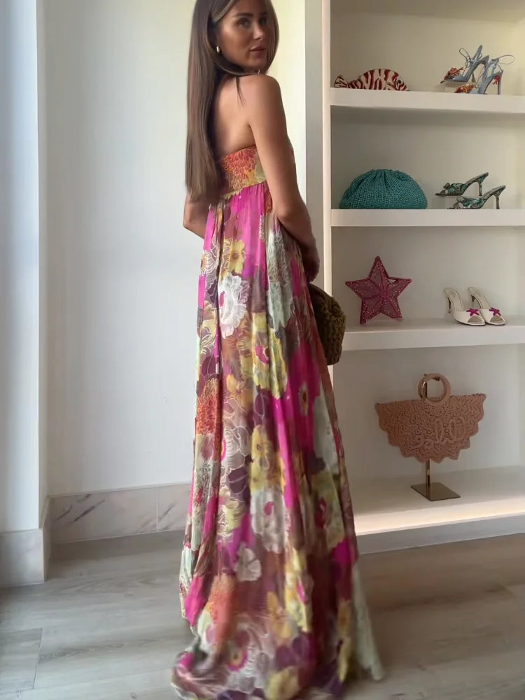 Bella | Women's Strapless Floral Maxi Wedding Guest Dress
